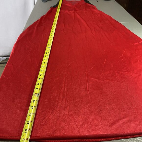 Adonna Vintage Nightgown Lace Sequins Sleeveless Mesh V Neck Womens M Red Black - Picture 8 of 12